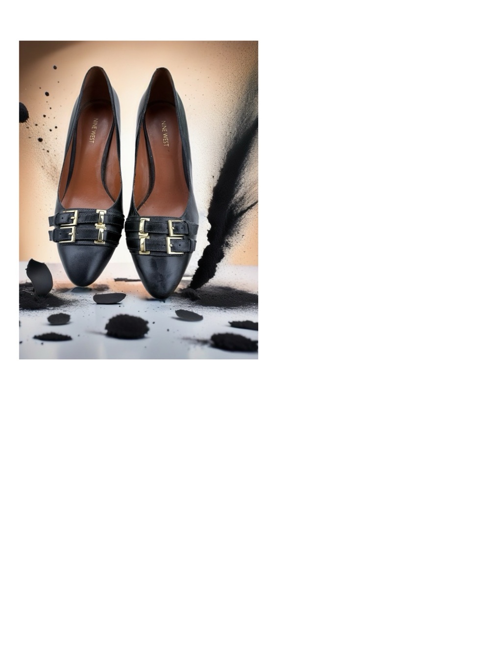 Classic Black Leather Pointed Toe Pumps with Buckle Detail